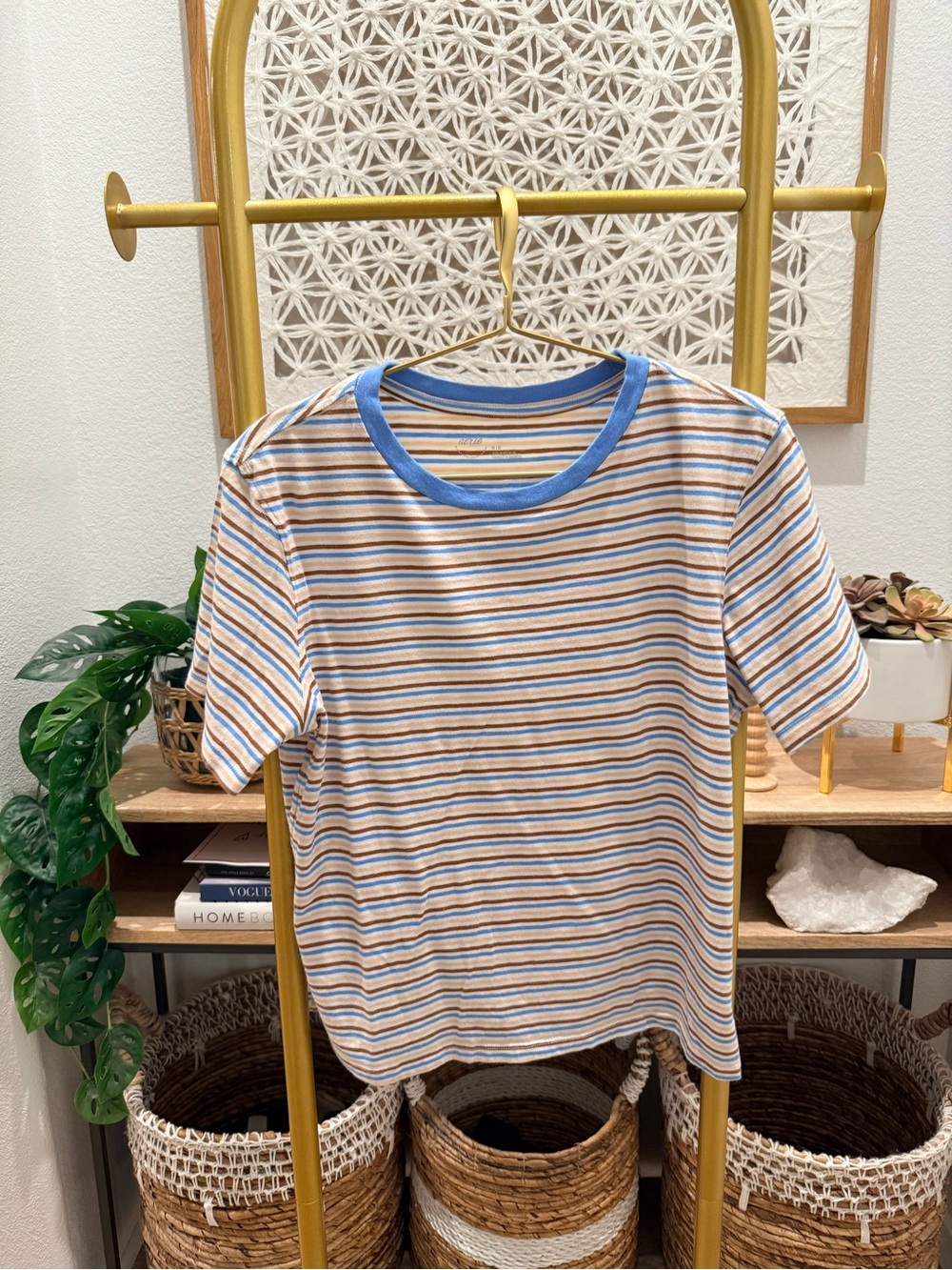 aerie Striped Tee with Blue Ribbed Collar